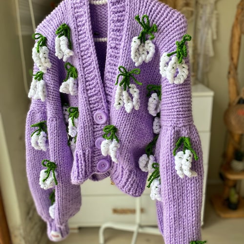 Lilac Lavender Flower Cardigan , 3d Flower Cardigan | Oversized Lilac Lavender Flower Cardigan , 3d Flower Cardigan | Oversized