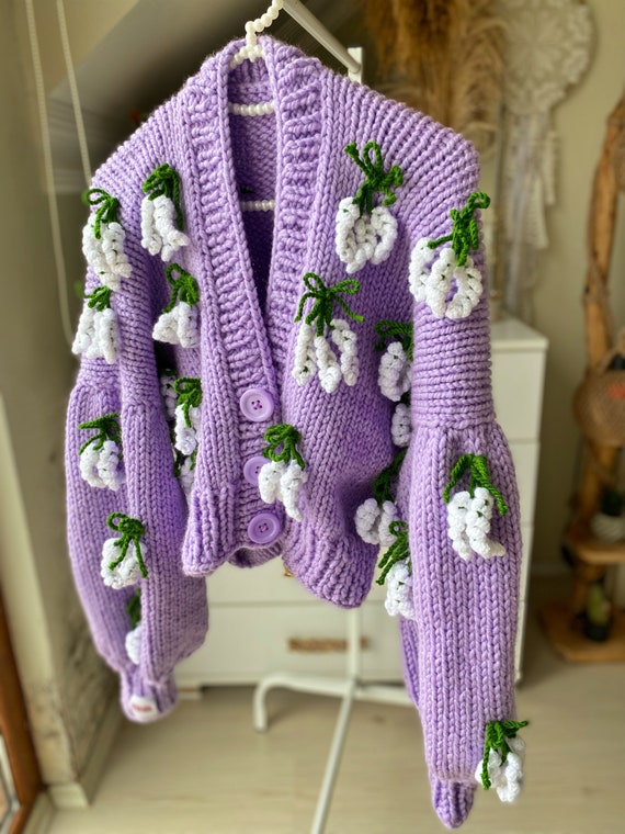 Lilac Lavender Flower Cardigan 3d Flower Cardigan - Etsy Hong Kong