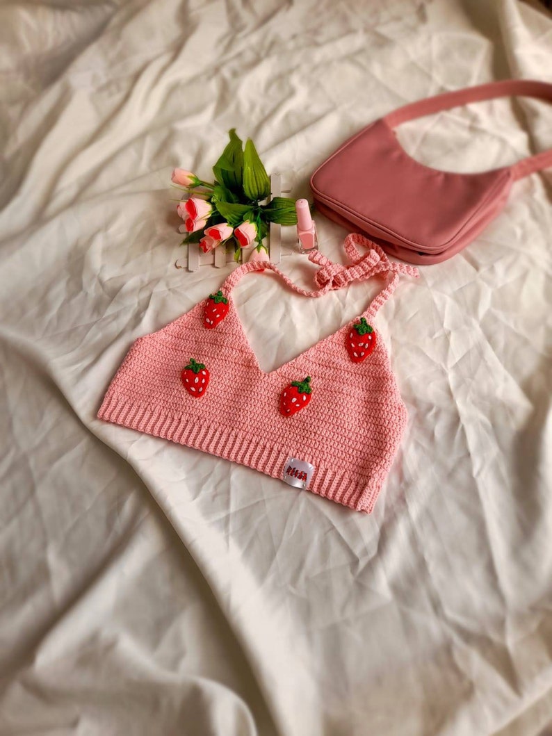 Leilayca strawberry summer set bikini suit crochet swimsuit crochet strawberry pattern crochet circle skirt kawaii clothes image 6