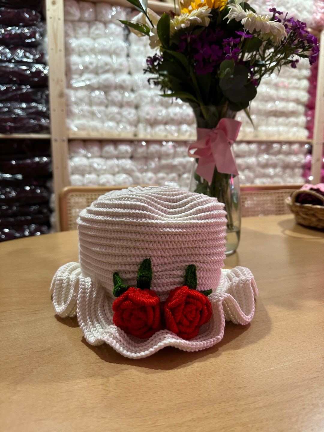 Leilayca Red Rose Crochet Buchet Hat, Festival Outfits Beach