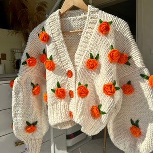 Leilayca Passion Roses , Ecru Cropped Cardigan With Orange Flowers ...