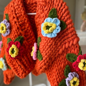 Leilaycaorange Blossom Chunky Knit Cardigan Fluffy - Etsy