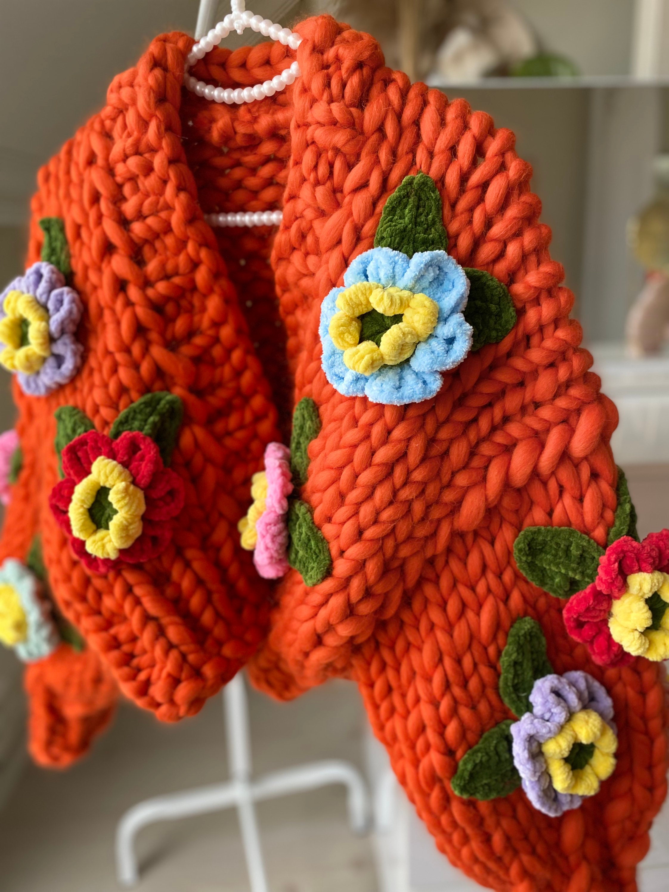 Leilayca,orange Blossom , Chunky Knit Cardigan, Fluffy Cardigan