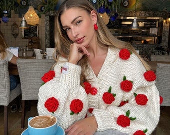 本日限定　andmary Rosie flower knit tops red ANDMARY】Rosie flower knit tops