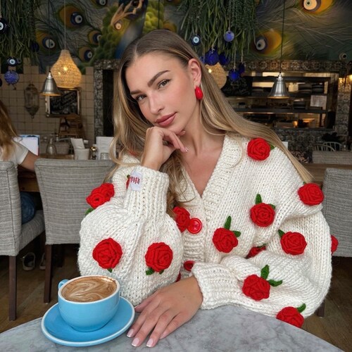 Rosie flower knit tops レッド　andmary ANDMARY】Rosie flower knit tops