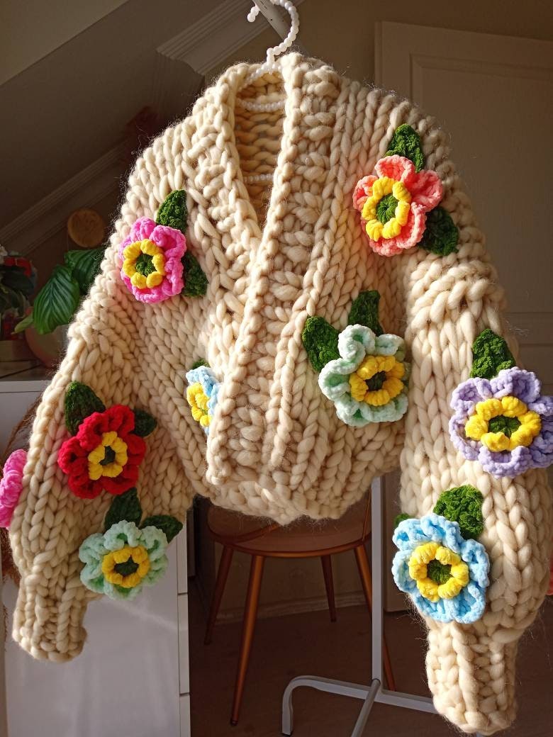 Leilayca,exotic Lotus Blossom , Chunky Knit Cardigan, Fluffy Leilayca,exotic Lotus Blossom , Chunky Knit Cardigan, Fluffy