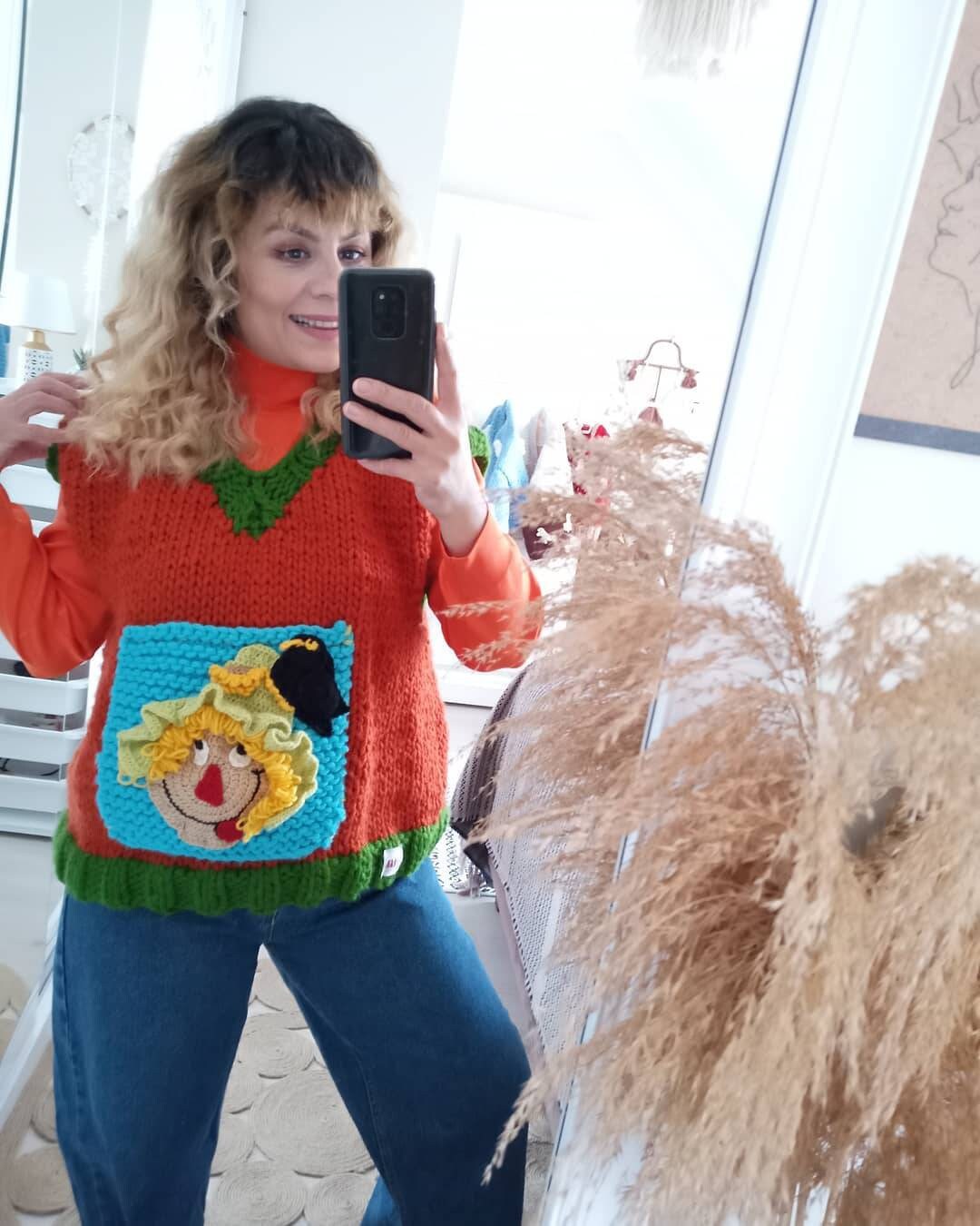 Clown Sweater Knit Sweater Oversize Vests Crochet Knitting