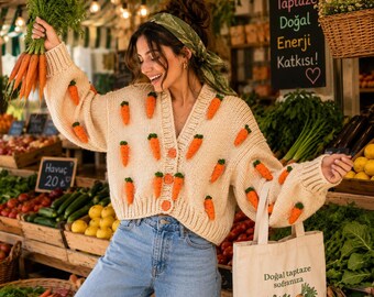 Handmade Carrot Cardigan, Oversized Chunky Knit Sweater