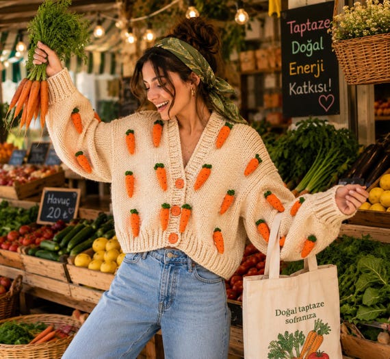 Handmade Carrot Cardigan, Oversized Chunky Knit Sweater