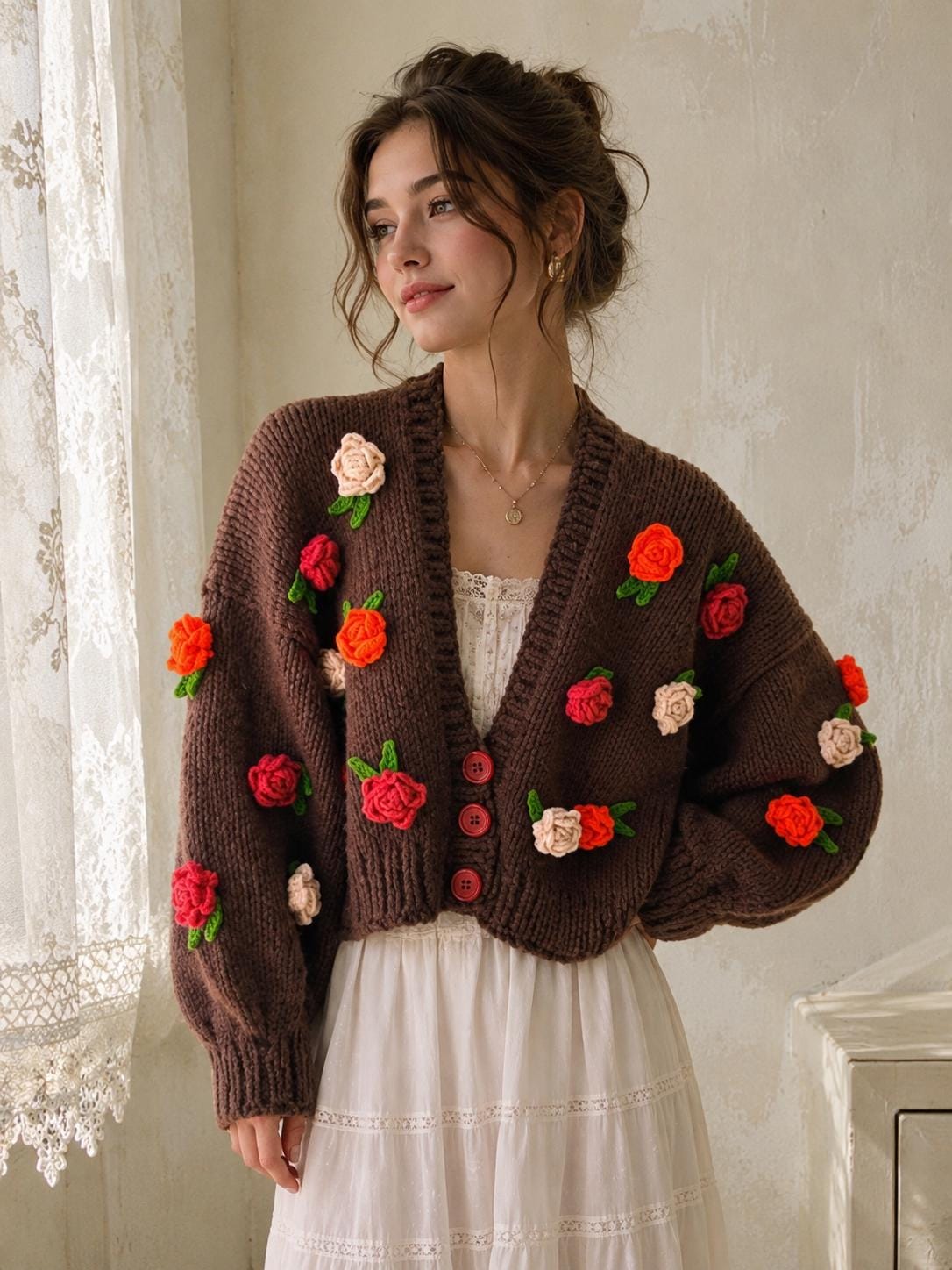 Leilayca Autumn Vibes , Autumn Chunky Cardigan for Woman , Rose