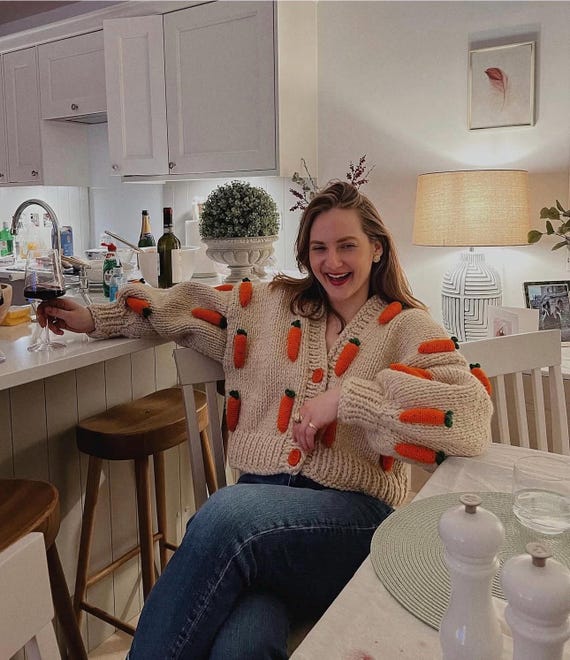 Leilayca Carrot Cardigan,3d Fruit Embroidered Cardigan , Orange