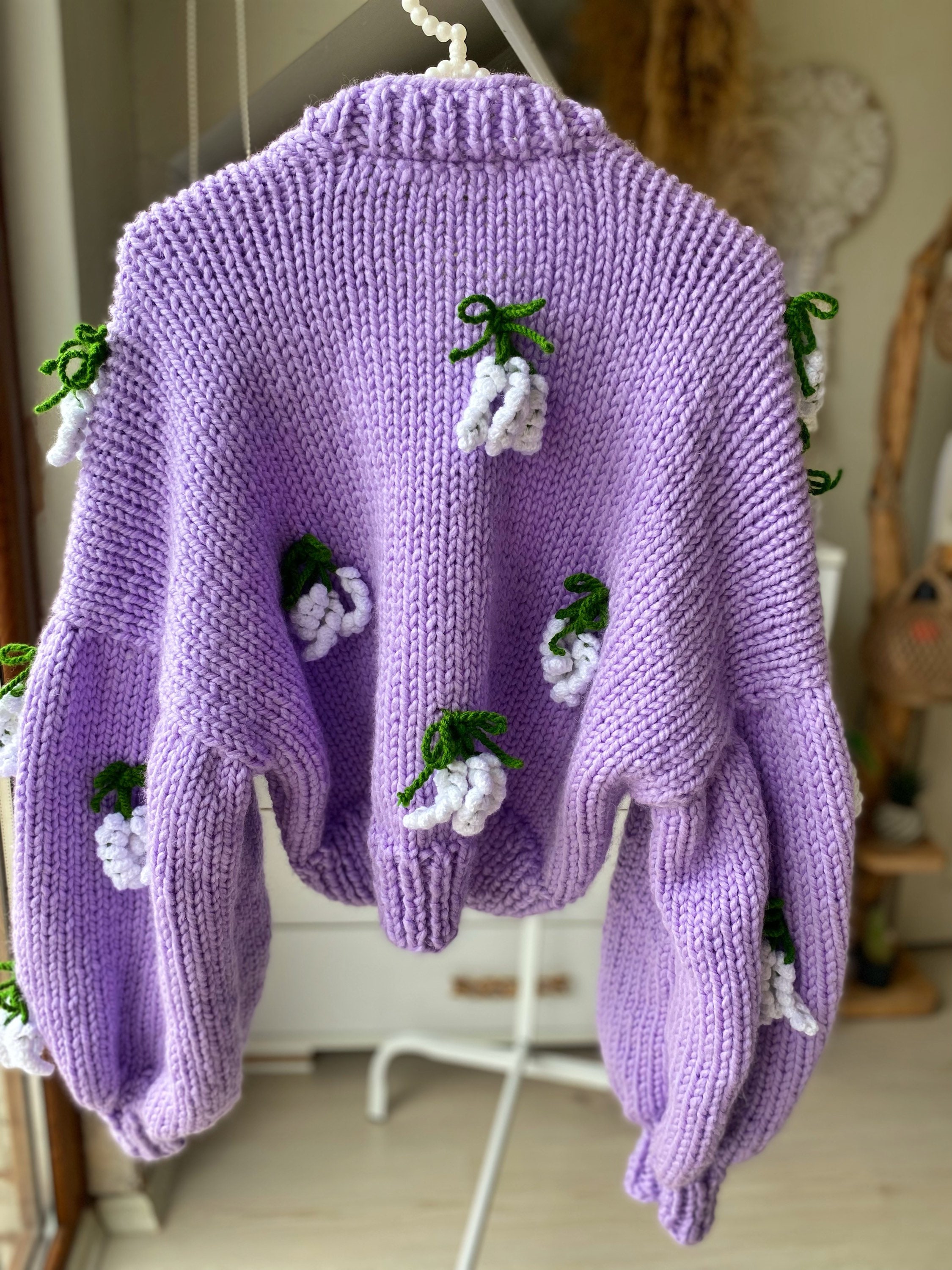 Leilayca Lavender Cardigan 3d Floral Cardigan Oversized Knit