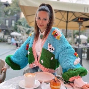 Leilayca Nature cardigan , Animal Embroidery , Wholesome Little Farm Scene Sweater , Farm Scene  Cardigan , Cow Embroidery , Gifts for her