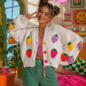 Frog Chunky Knit Cardigan - Valentine's Day Gift, Mushroom Cropped