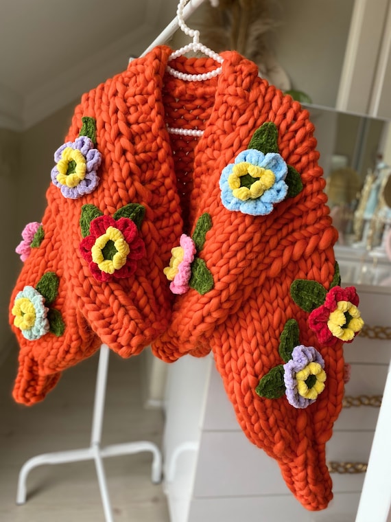 Leilayca,orange Blossom , Chunky Knit Cardigan, Fluffy Cardigan