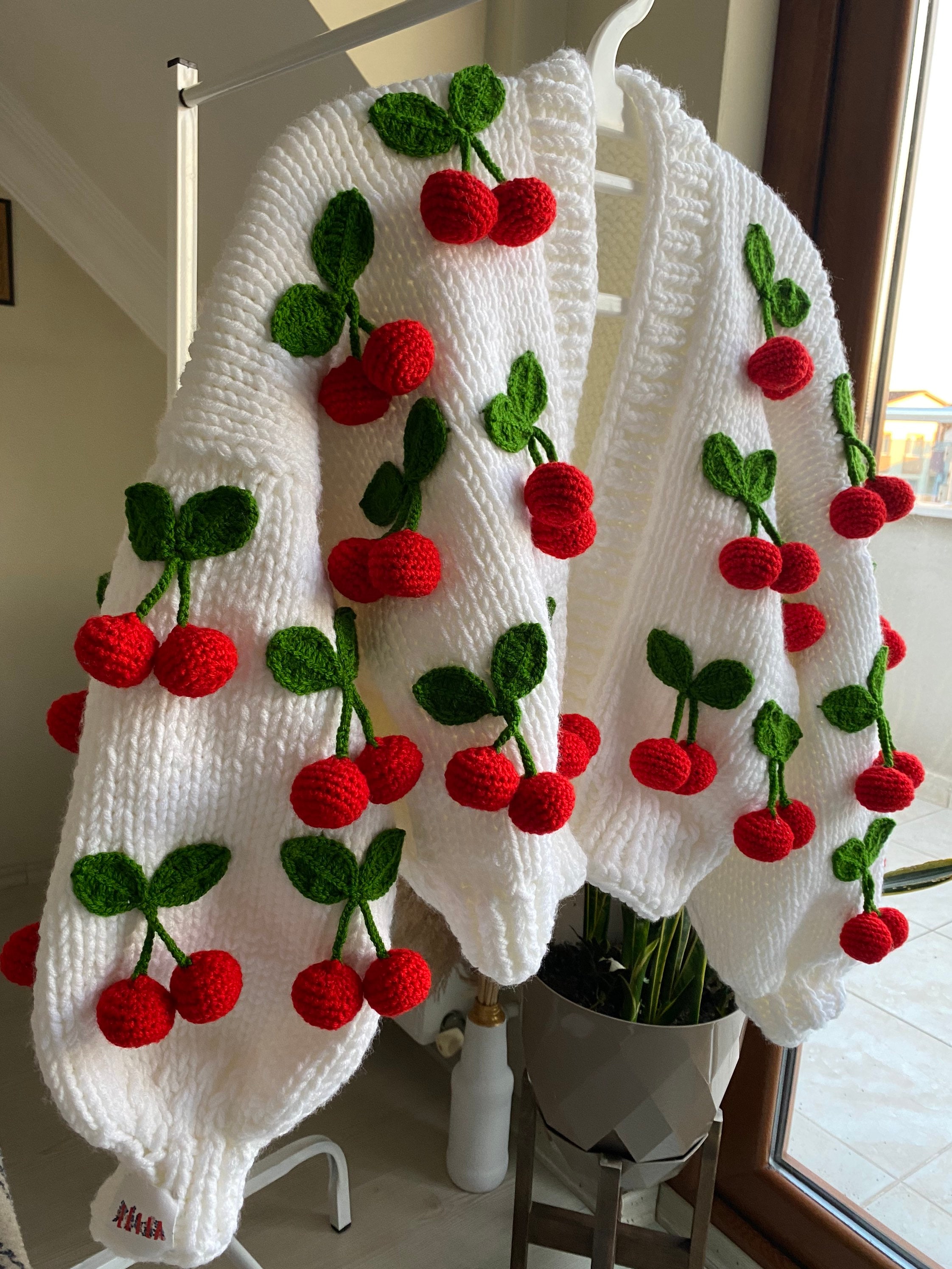 Leilayca, Cherry Cardigan , 3d Cherry Embroidered , Chunky Woman