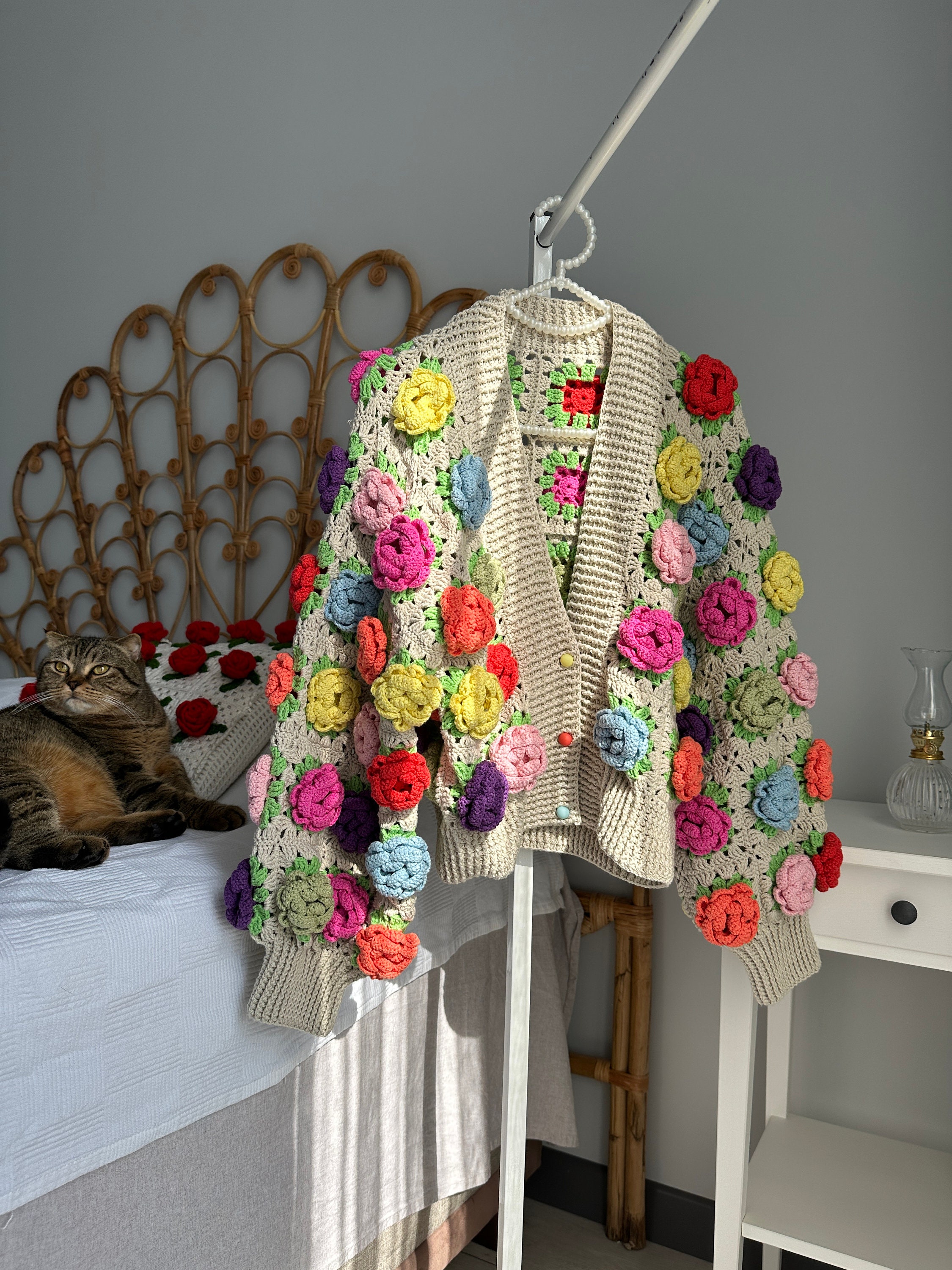 Rosarium Cardigan,colourful Roses,colourful Flowers,rose Crochet