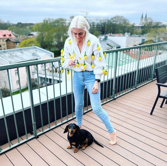 Leilayca Lemon Cardigan , 3D Lemon Embroidered Sweater , 3D Fruit