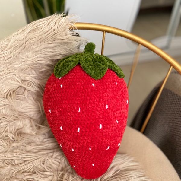 Oreiller en peluche Leilayca 3D fraise, oreiller brodé fraise, oreiller décoratif, coussin en velours, confort mignon kawaii, cadeaux pour la maison