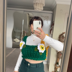 Leilayca | lotus knit crop bralette | crochet knit crop top | unique woman cloths  | vintage cloths | chunky knitwear | multicolor knit top