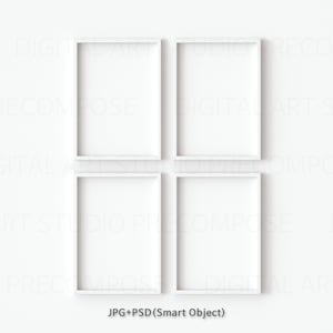 A4 Vertical Four White Frames Mockup, JPG PSD Smart Object