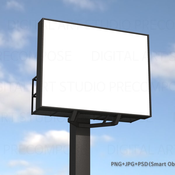 Billboard Mockup/Editable Background/JPG PNG PSD SmartObject/Outdoor Advertising/Horizontal Screen/Information sign/Simple Design/Bundle Kit