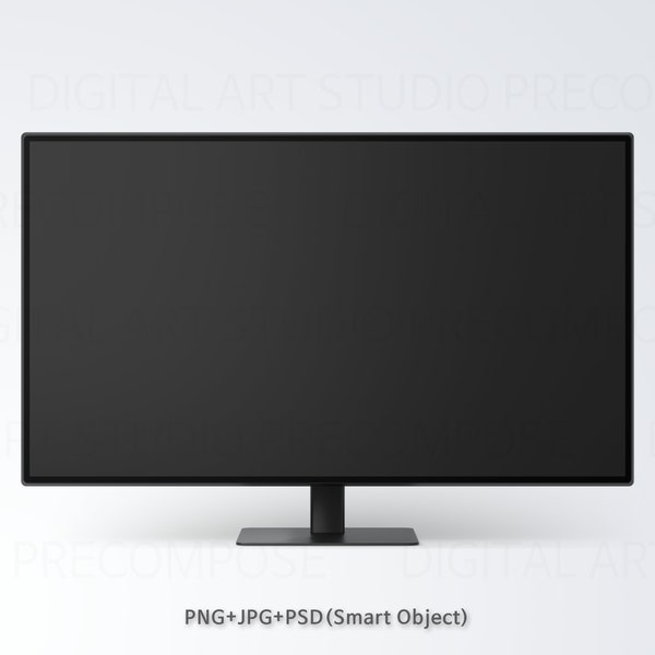 Desktop Monitor Mock up Template, Ratio 16:9, Realistic 3D Render, Monitor Screen Template, Computer Display Mockup, JPG PNG PSD SmartObject