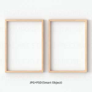 Two Vertical A4 Wood Frames Mockup On Real Wall, JPG PSD Smart Object
