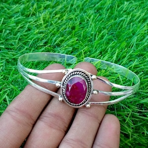 Nature Ruby Gemstone Bangle ,Handmade Bangle ,925 Sterling Silver, Meditation Bangle Gift For Wife, Woman Jewellery Boho Bangle Gift For Her