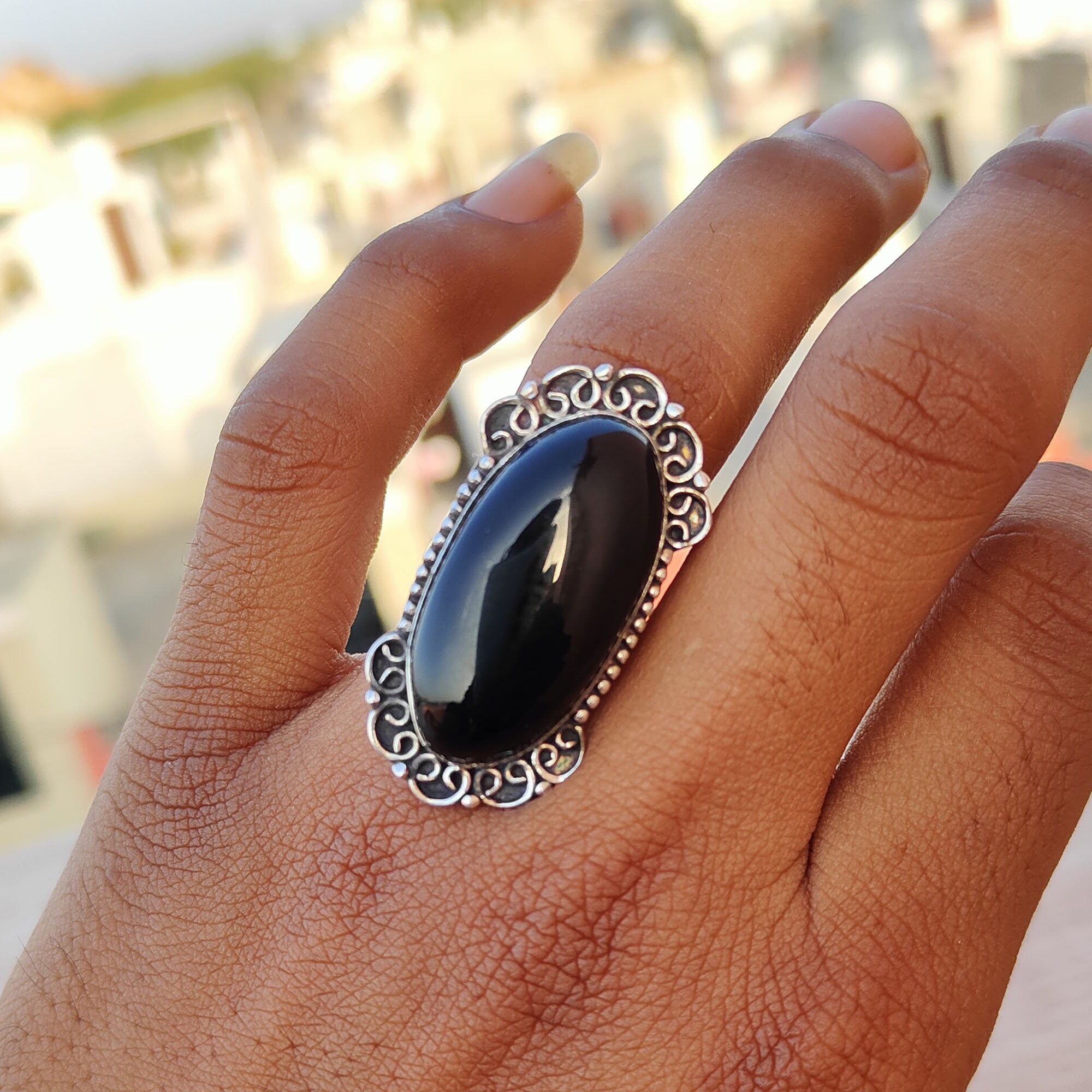 Black Onyx Natural Gemstone 925 Sterling Silver Tear Drop Ring,Handmade —  Discovered