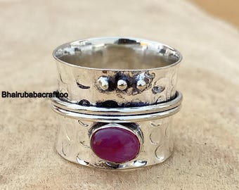 Spinner Ruby Stone Ring, Handmade Ring, 925 Sterling Silver Ring, Valentine Gift Ring, Birthday Ring,  Mother’s Day Ring, Anniversary Ring,