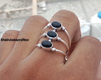 Black Onyx Gemstone Ring, Designer 3 Stone Ring, Handmade Ring, 925 Sterling Silver Ring, Valentine's Day Gifts Ring, Engagement Ring,