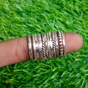 Conjunto de 12 anillos de plata, plata de ley 925, anillo de mujer hecho a mano, anillo apilable, anillo de plata pura, anillo de regalo de diseño de plata, anillo de meditación