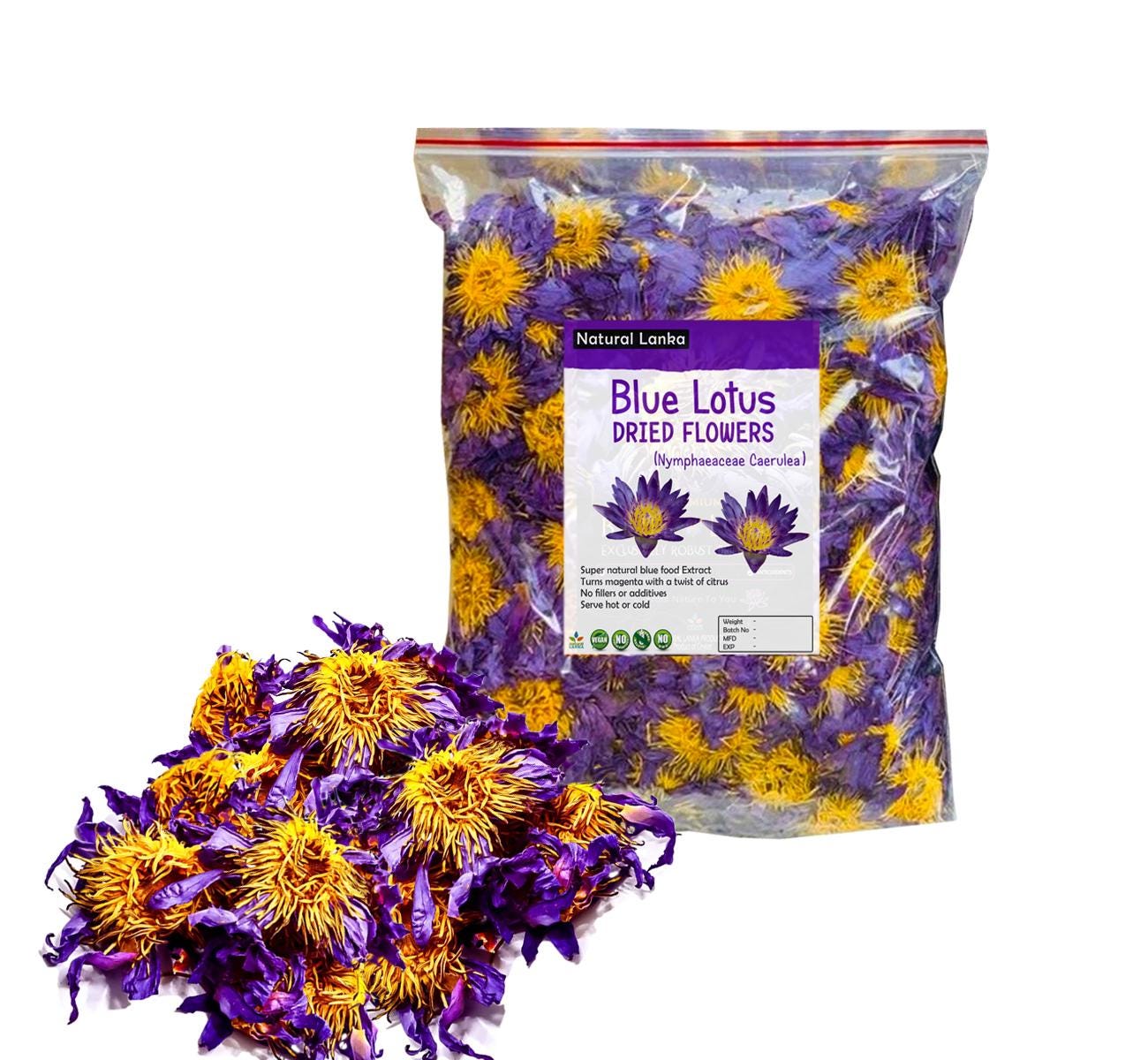 100% Organic Egyptian Blue Lotus Flowers· Premium Blue Lotus Flower Tea, Whole flowers, FREE Shipping Worldwide