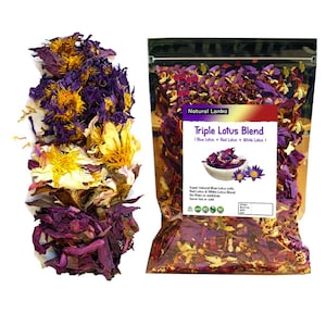 Drievoudige lotusmix • Egyptische blauwe lotusbloemen met rode en witte lotusthee• 100% biologisch • Vrij van pesticiden, additieven en meststoffen
