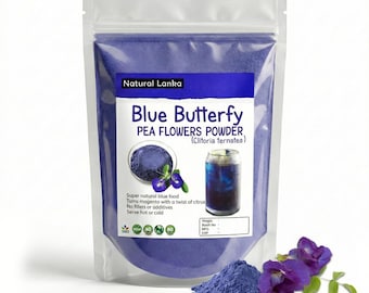 Tè in polvere di fiori di pisello farfalla biologico al 100%, tisana Clitoria ternatea/ bevanda blu alle erbe naturale biologica/ tè blu alle erbe NON OGM