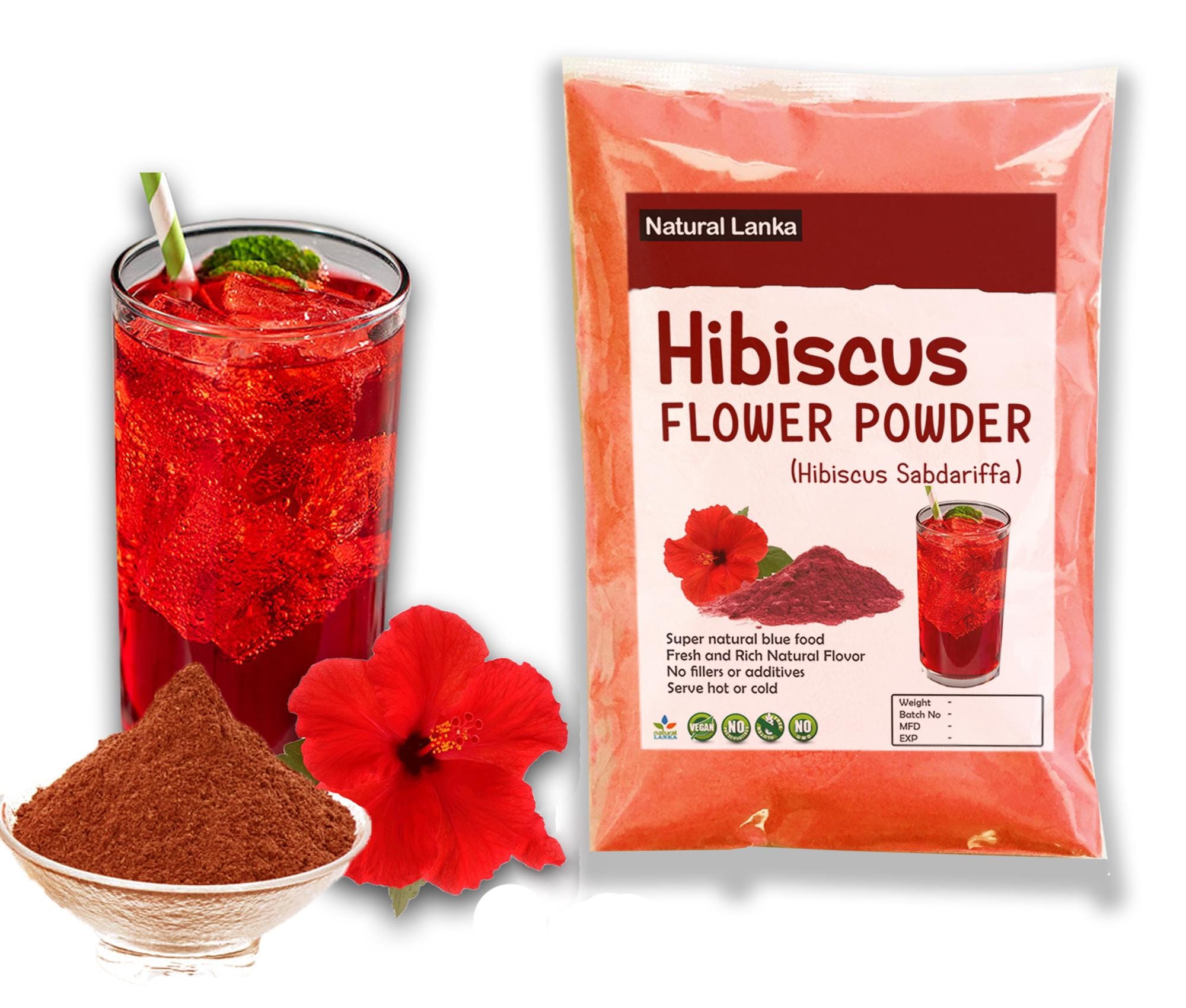 Organic Hibiscus Powder (Hibiscus Sabdariffa) Dried Hibiscus Flowers Grounded