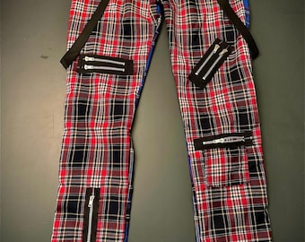 Red and blue bicolor plaid punk pants size 34 only