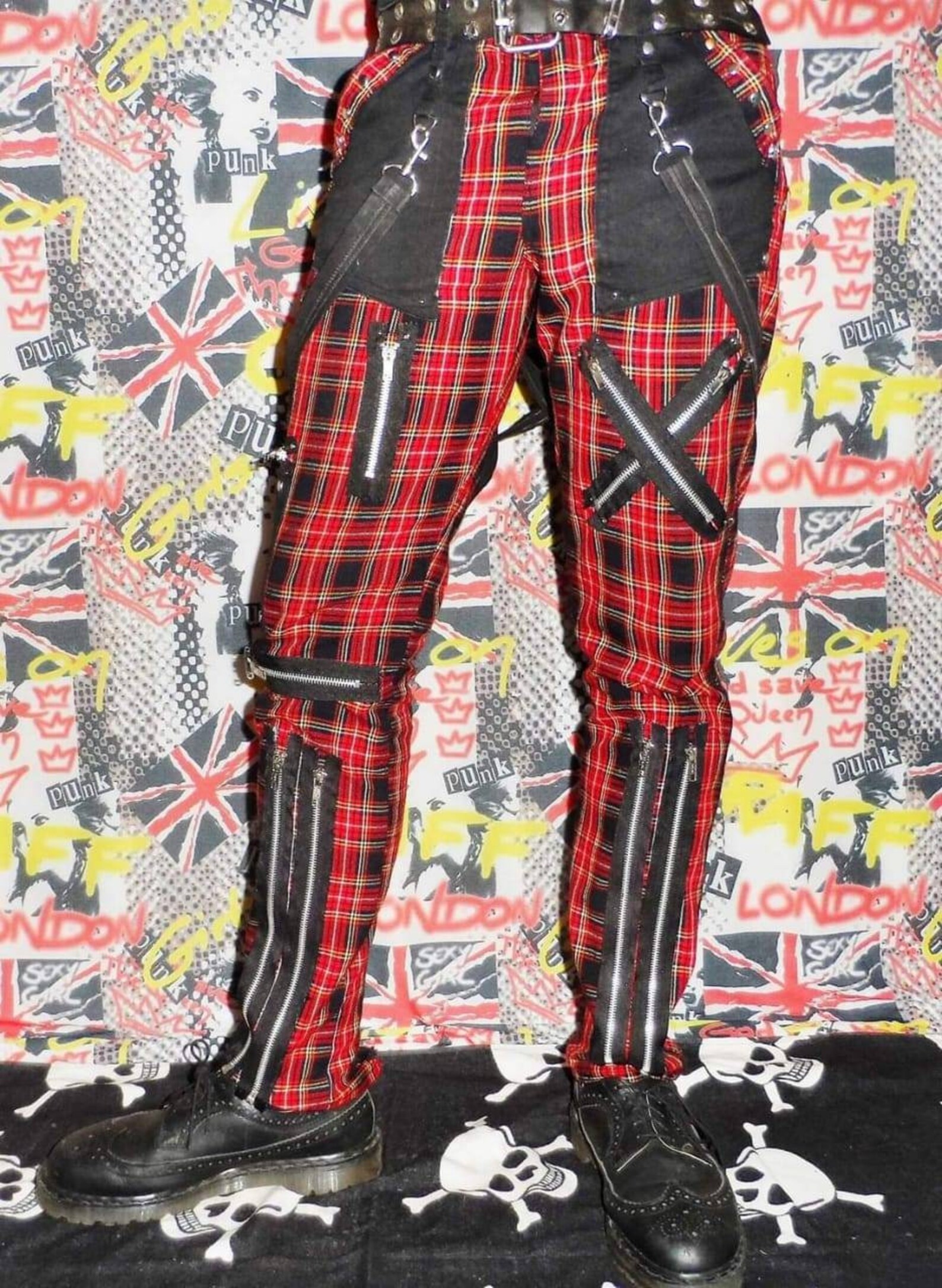 red plaid punk pants