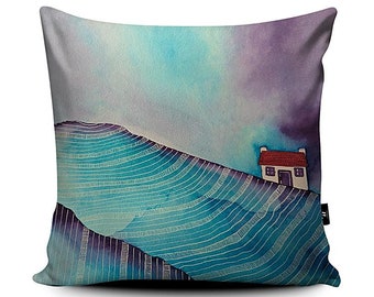 Purple and turquoise bothy / cottage cushion cover.