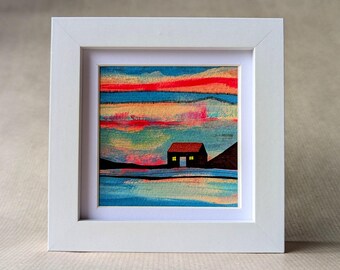 Sunset Bothy. Framed mini giclee print.