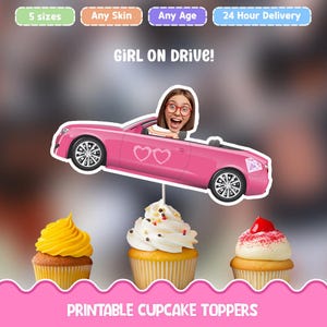 Pink girly car Personalized cupcake toppers - Physical cupcake toppers set