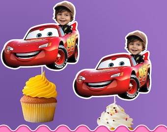 Car character Personalized face cupcake toppers - Digital Printable cupcake toppers for birthday decor