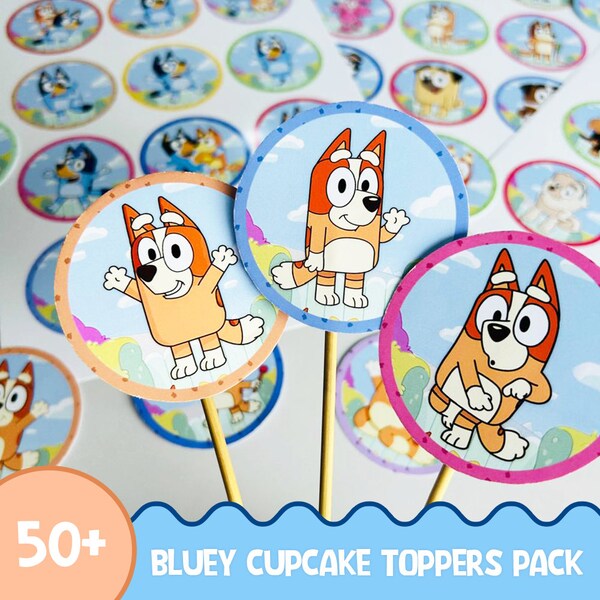 50+ Bluey cupcake toppers digital download