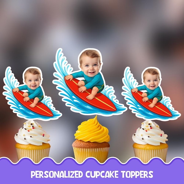 Surfer Gepersonaliseerde cupcaketoppers - Fysieke cupcaketoppersset