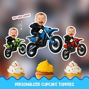 Decorazioni per cupcake personalizzate a tema moto da cross - Set di decorazioni per cupcake fisiche