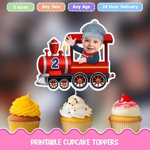 Toppers per cupcake con facce personalizzate per macchinisti ferroviari