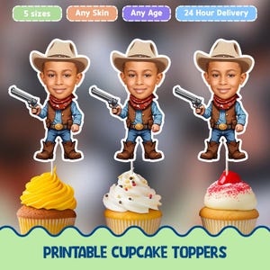 Cowboy Personalized face cupcake toppers - Digital Printable cupcake toppers for birthday decor