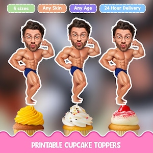 Toppers per cupcake con viso personalizzato Body Builder
