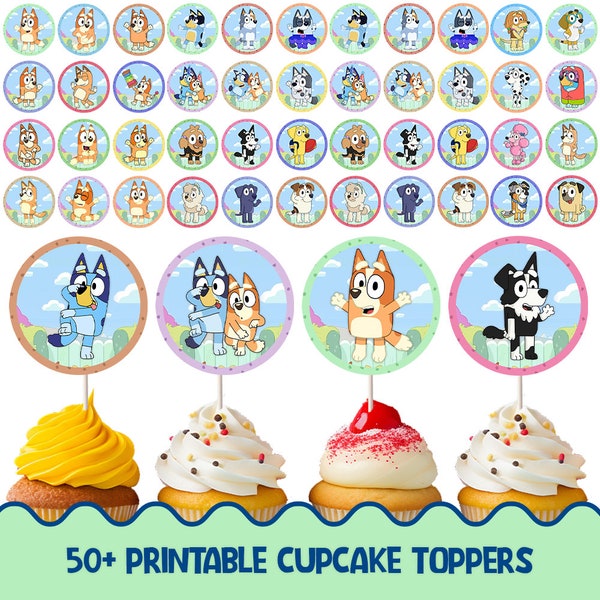 50+ Bluey cupcake toppers digital download